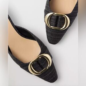 Ann Taylor Straw Gold Buckle Mule Kitten Heel